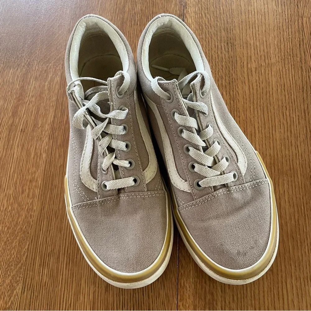 Vans Women’s Beige Platform Sneakers with White Stripe